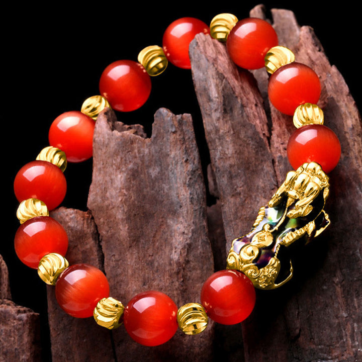 Pulsera de soporte PiXiu con cambio de color de ojo de gato y Buddha Stones