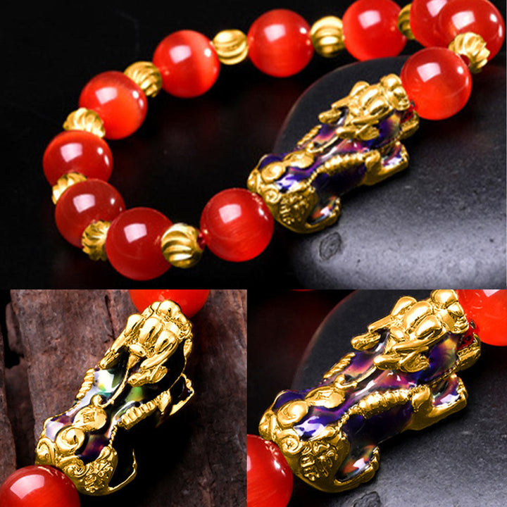 Pulsera de soporte PiXiu con cambio de color de ojo de gato y Buddha Stones