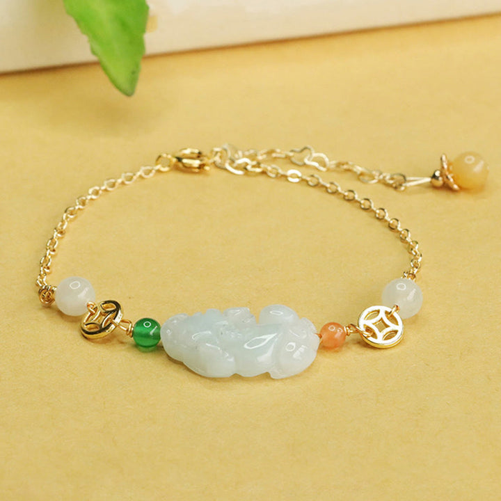 Pulsera de la suerte con monedas de cobre talladas en jade PiXiu natural y Buddha Stones