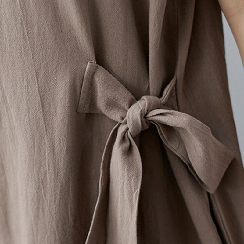 Vestido midi informal de lino y algodón con solapas laterales, manga corta y bolsillos, estilo Buddha Stones - image 10