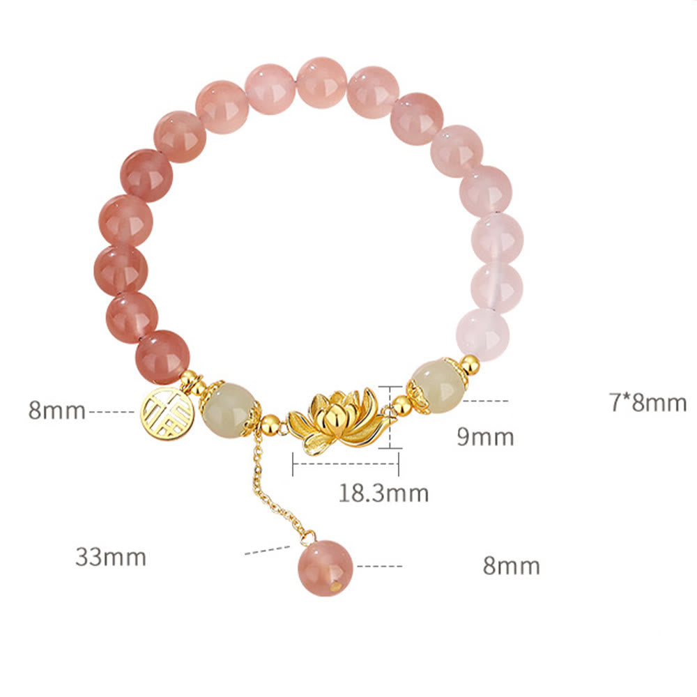 Pulsera de plata de ley 925 con Buddha Stones , ágata natural degradada, jade hetiano, loto y carácter Fu.