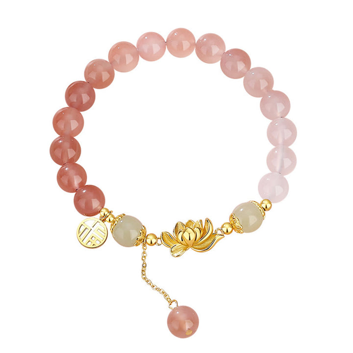 Pulsera de plata de ley 925 con Buddha Stones , ágata natural degradada, jade hetiano, loto y carácter Fu.