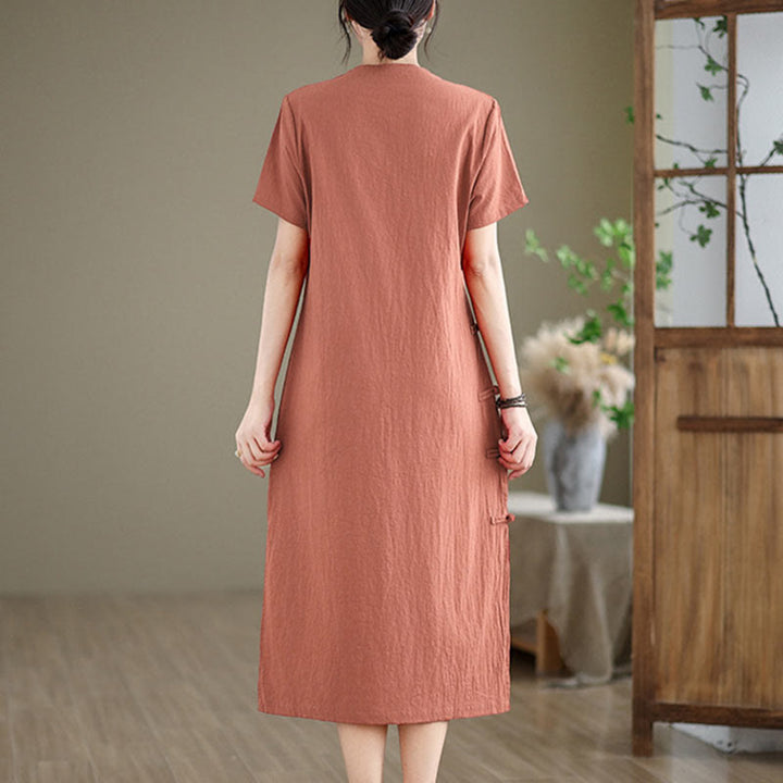 Vestido cheongsam qipao midi chino vintage de verano con Buddha Stones