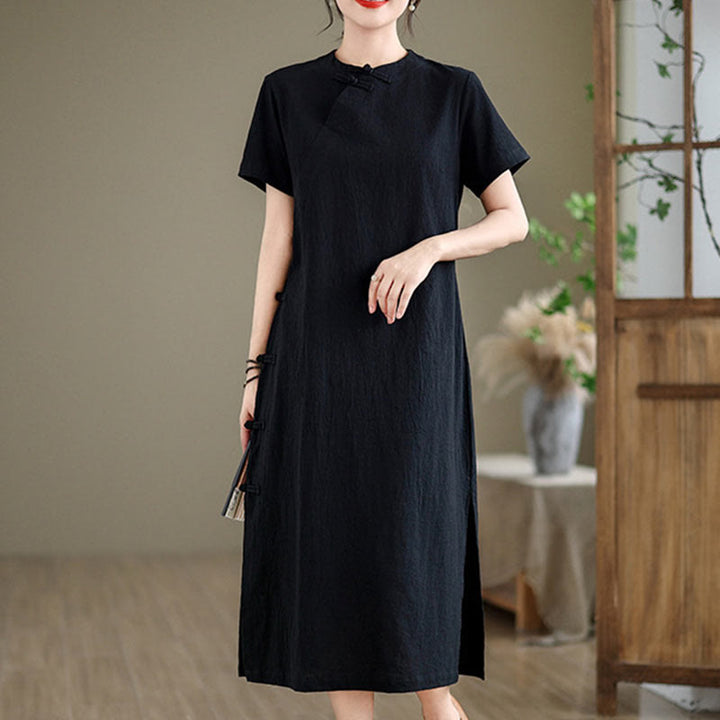Vestido cheongsam qipao midi chino vintage de verano con Buddha Stones
