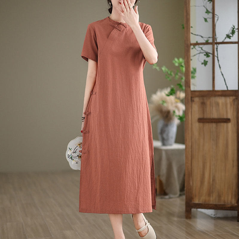 Vestido cheongsam qipao midi chino vintage de verano con Buddha Stones - image 2