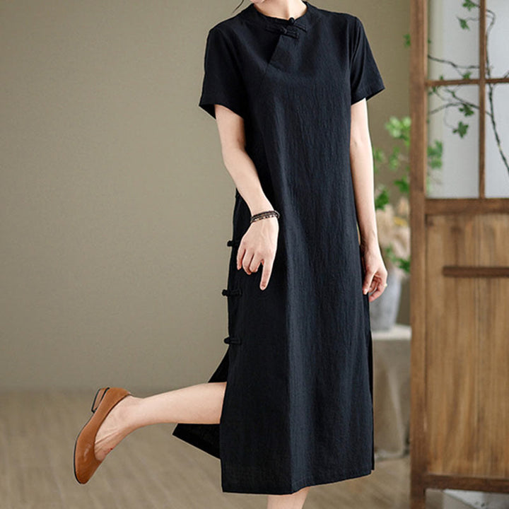 Vestido cheongsam qipao midi chino vintage de verano con Buddha Stones