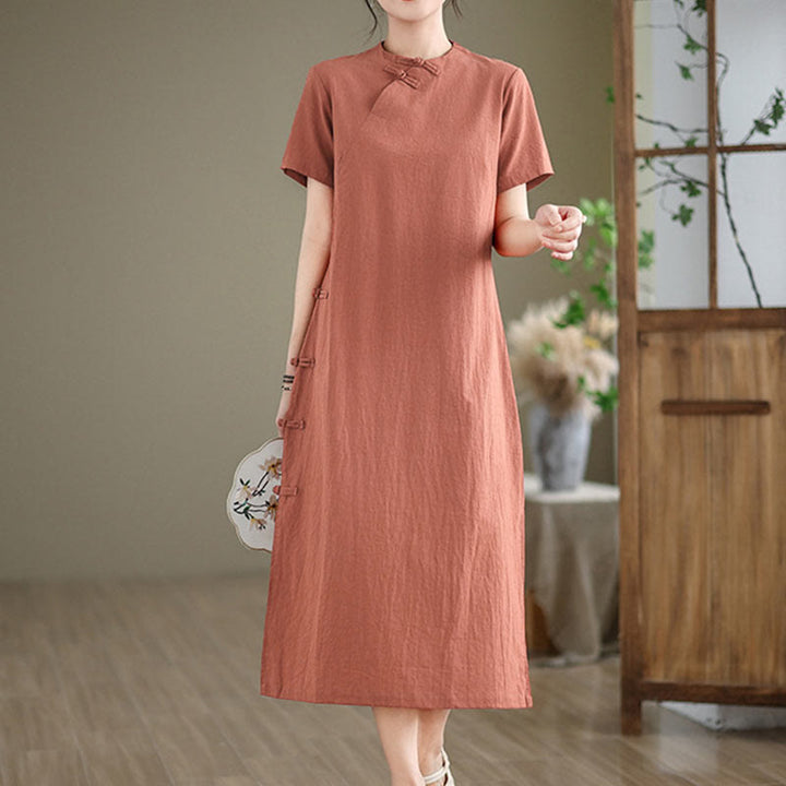 Vestido cheongsam qipao midi chino vintage de verano con Buddha Stones