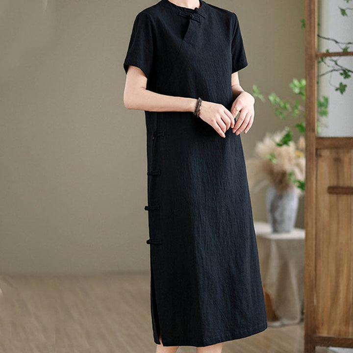 Vestido cheongsam qipao midi chino vintage de verano con Buddha Stones