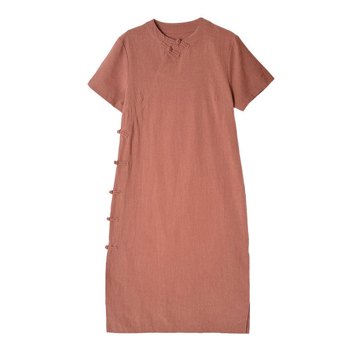 Vestido cheongsam qipao midi chino vintage de verano con Buddha Stones