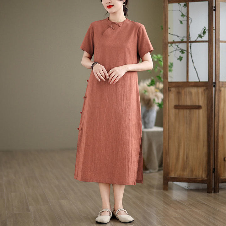 Vestido cheongsam qipao midi chino vintage de verano con Buddha Stones - image 1