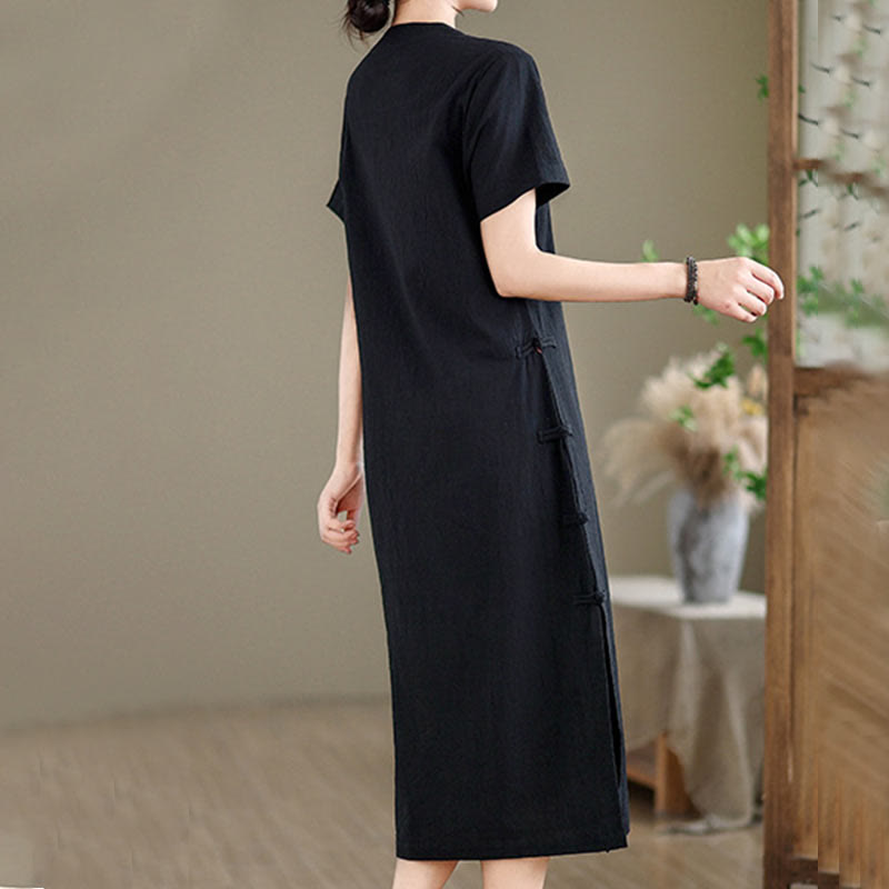 Vestido cheongsam qipao midi chino vintage de verano con Buddha Stones