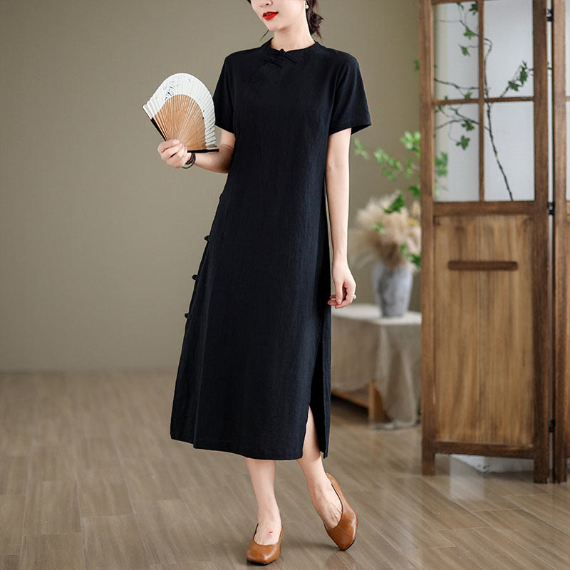 Vestido cheongsam qipao midi chino vintage de verano con Buddha Stones