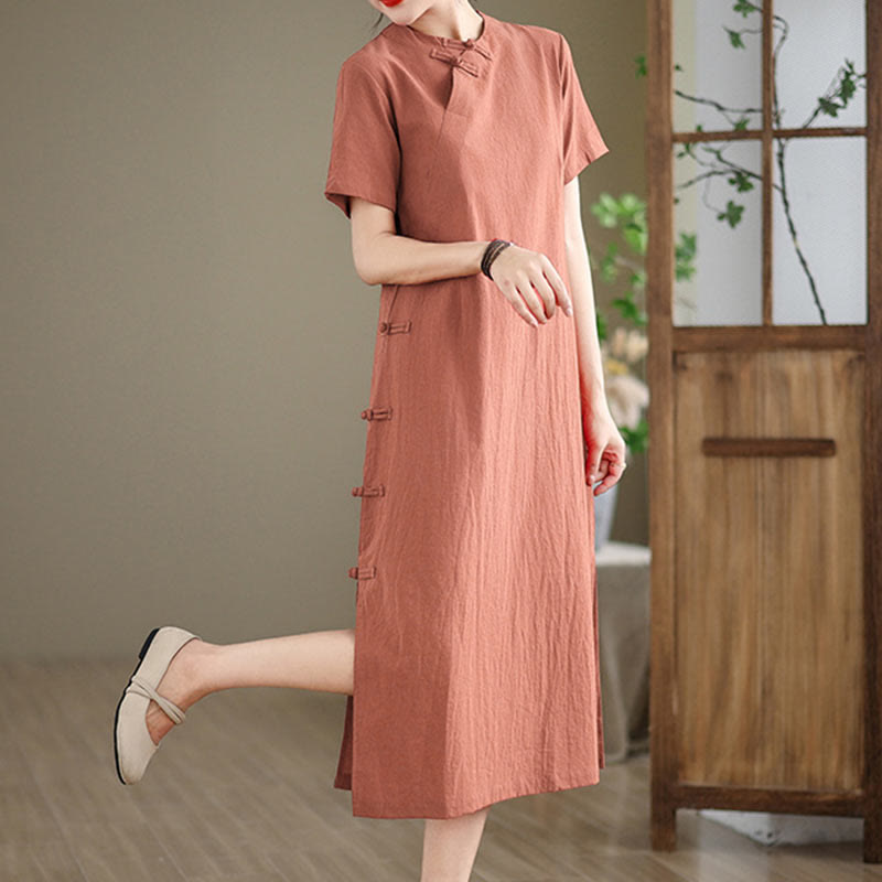Vestido cheongsam qipao midi chino vintage de verano con Buddha Stones