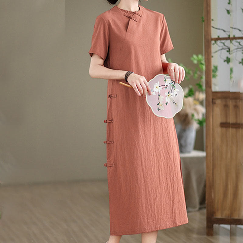 Vestido cheongsam qipao midi chino vintage de verano con Buddha Stones