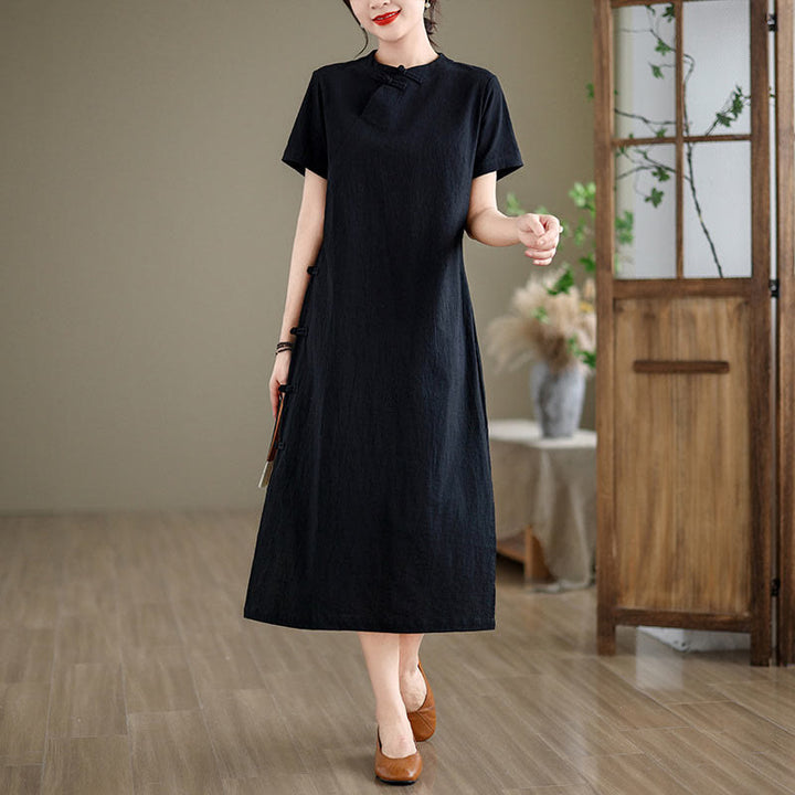 Vestido cheongsam qipao midi chino vintage de verano con Buddha Stones