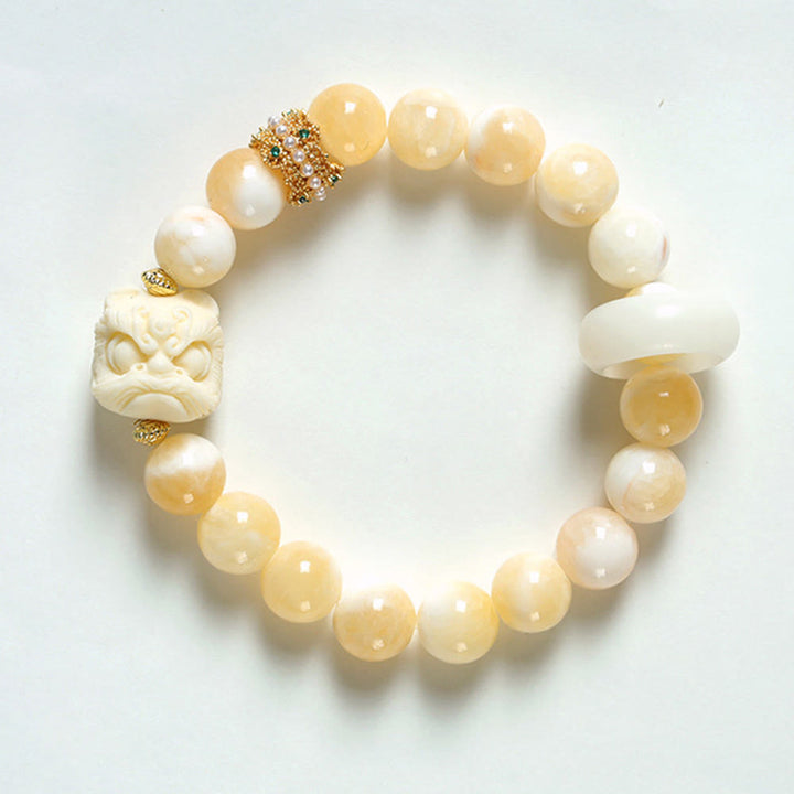 Pulsera de confianza con Buddha Stones, ámbar, ágata gris, marfil y fruta