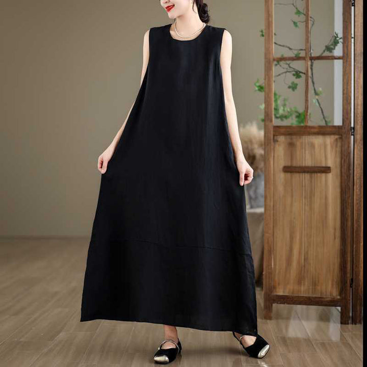 Vestido midi de lino y algodón sin mangas, liso, irregular, de primavera, con bolsillos, de Buddha Stones - image 13