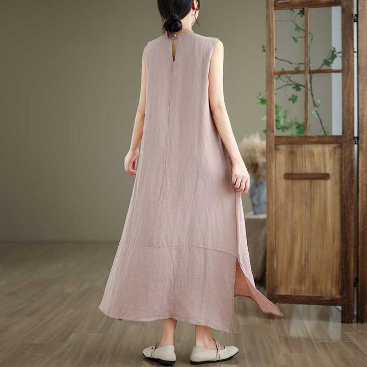 Vestido midi de lino y algodón sin mangas, liso, irregular, de primavera, con bolsillos, de Buddha Stones - image 20