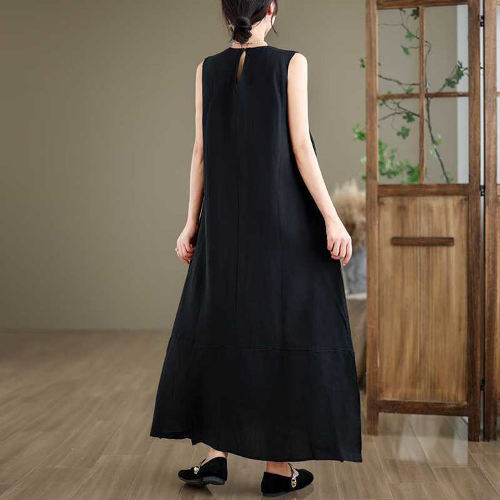 Vestido midi de lino y algodón sin mangas, liso, irregular, de primavera, con bolsillos, de Buddha Stones - image 14