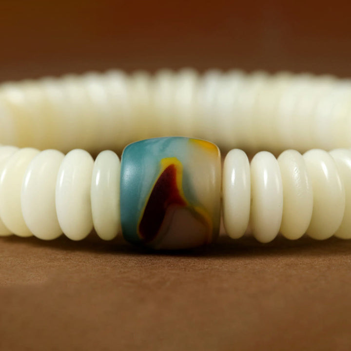 Pulsera Mala con borla de sabiduría y piedra de semilla de Bodhi blanca natural de Buddha Stones