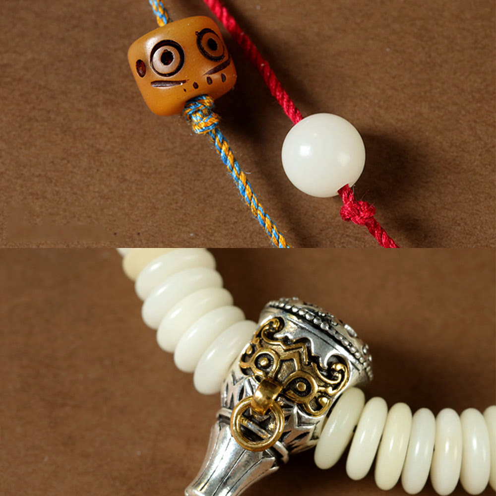 Pulsera Mala con borla de sabiduría y piedra de semilla de Bodhi blanca natural de Buddha Stones