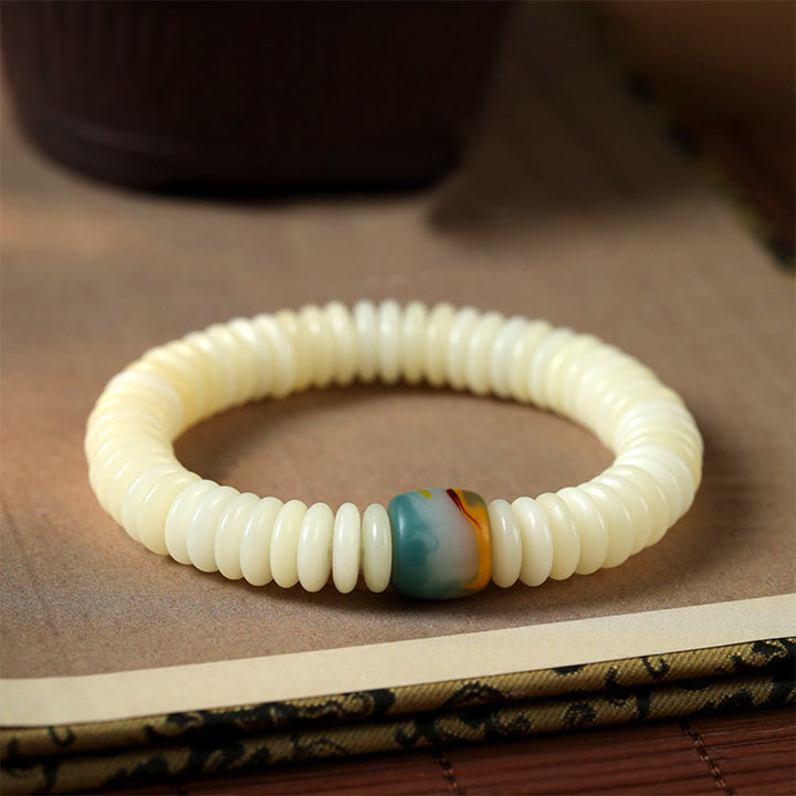 Pulsera Mala con borla de sabiduría y piedra de semilla de Bodhi blanca natural de Buddha Stones