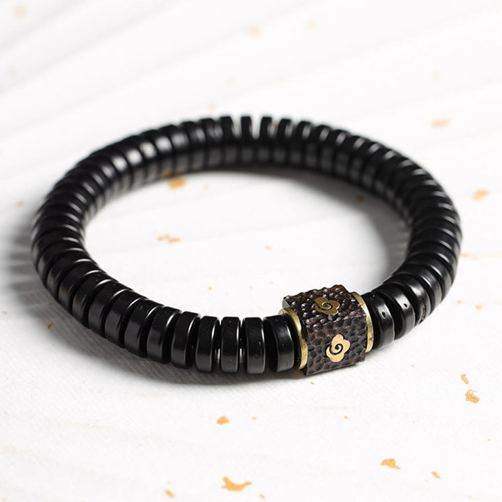Pulsera positiva de nubes auspiciosas con cáscara de coco tibetana y Buddha Stones