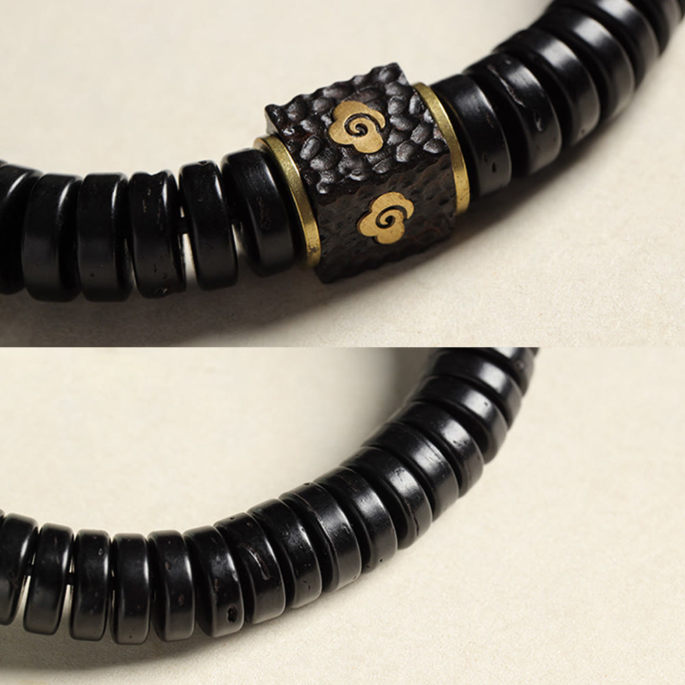 Pulsera positiva de nubes auspiciosas con cáscara de coco tibetana y Buddha Stones
