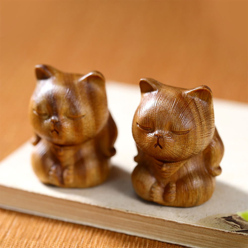 Buddha Stones pequeñas de sándalo verde, talladas con forma de gato de la suerte, decoraciones relajantes - image 2