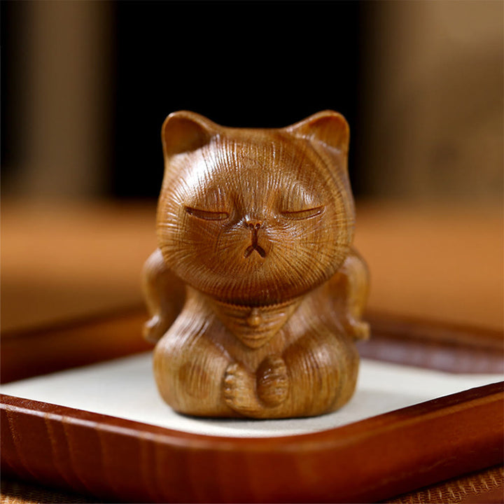 Buddha Stones pequeñas de sándalo verde, talladas con forma de gato de la suerte, decoraciones relajantes - Sándalo verde 5*3,8*3,6 cm - image 0