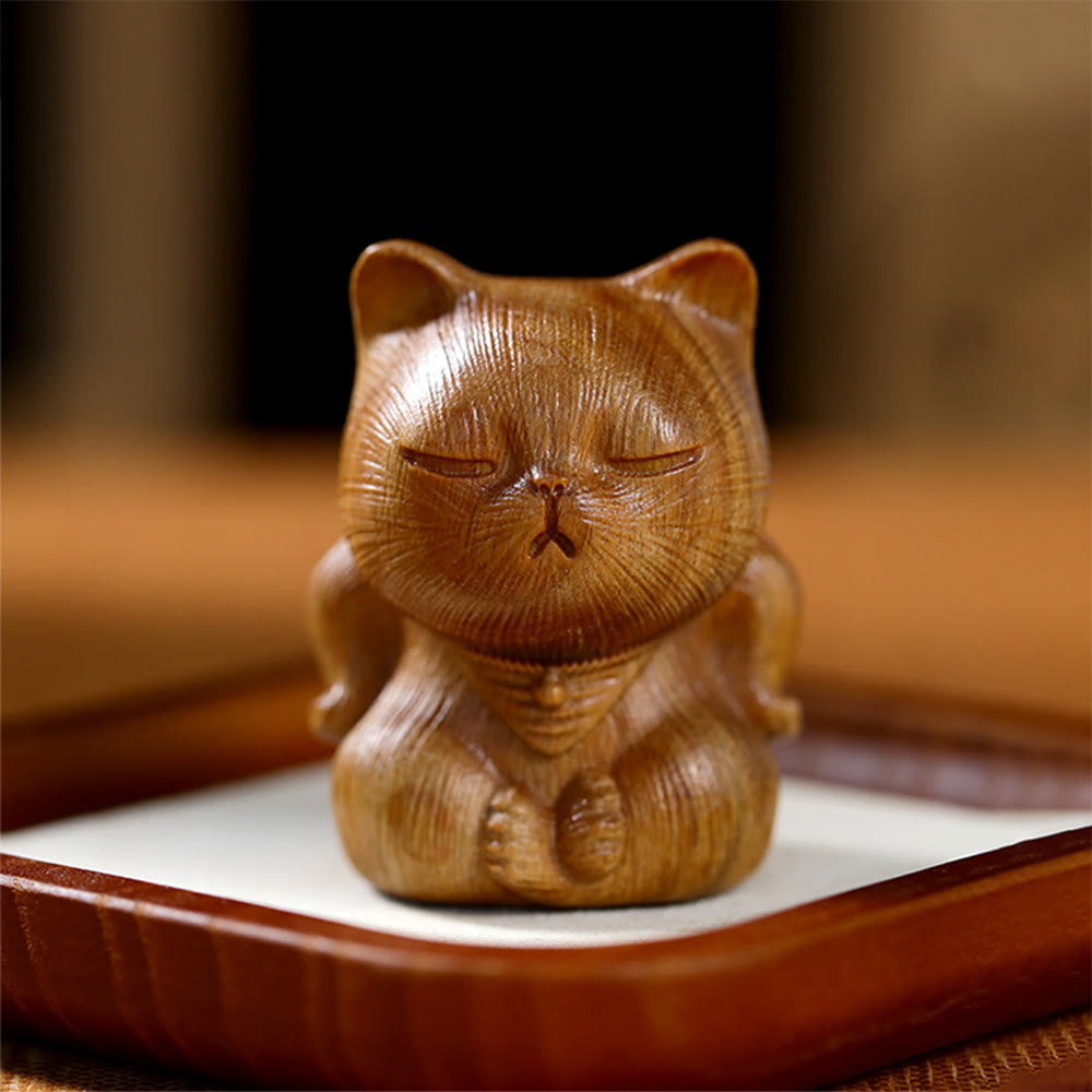 Buddha Stones pequeñas de sándalo verde, talladas con forma de gato de la suerte, decoraciones relajantes - Sándalo verde 5*3,8*3,6 cm - image 1