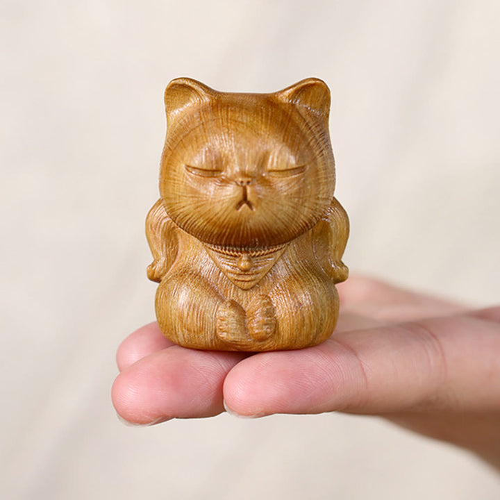 Buddha Stones pequeñas de sándalo verde, talladas con forma de gato de la suerte, decoraciones relajantes - image 8