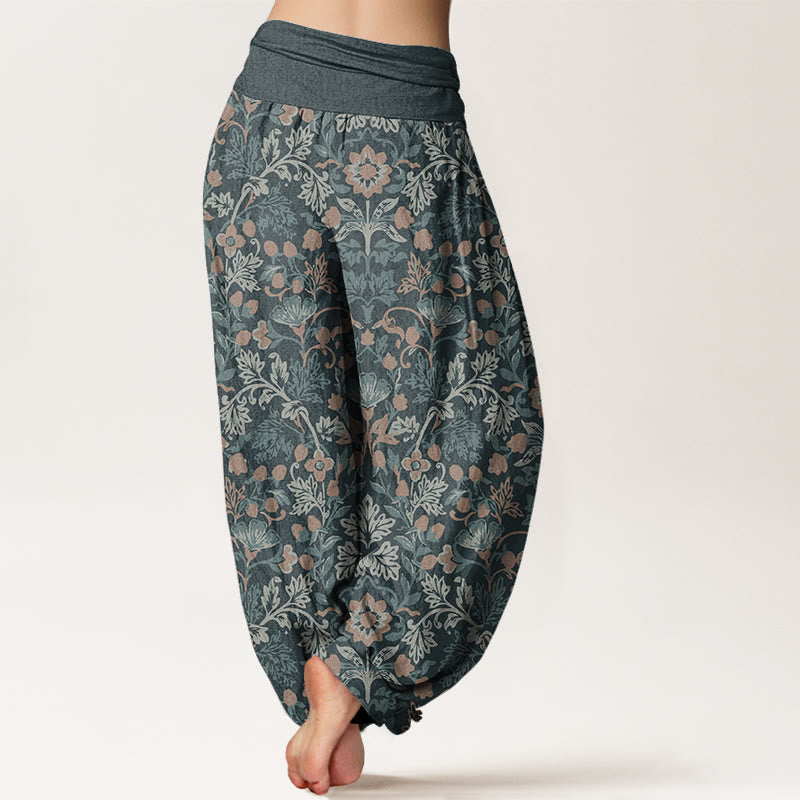 Pantalones Buddha Stones de algodón puro con estampado de flores y hojas de parra para mujer, cintura elástica - image 1