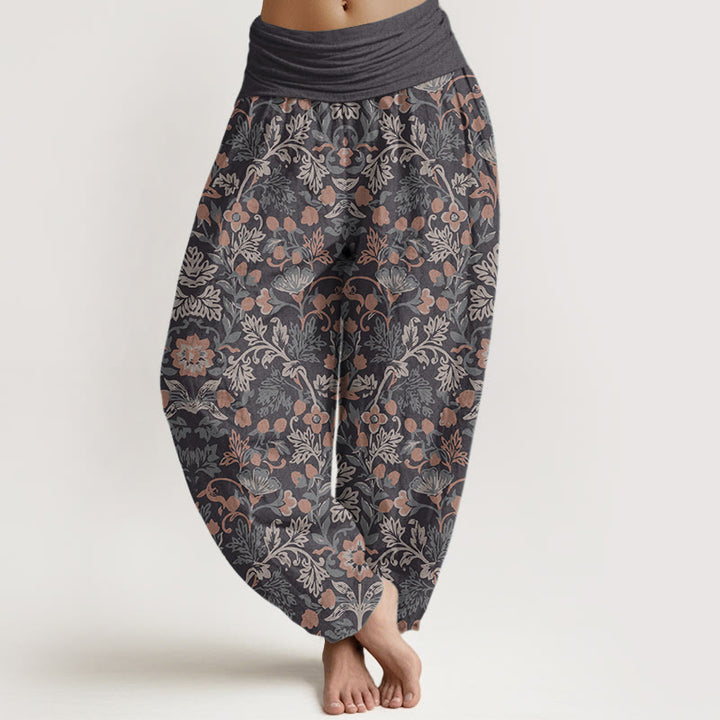 Pantalones Buddha Stones de algodón puro con estampado de flores y hojas de parra para mujer, cintura elástica - RosyBrown - US22，UK/AU26，EU54 (6XL) - image 5