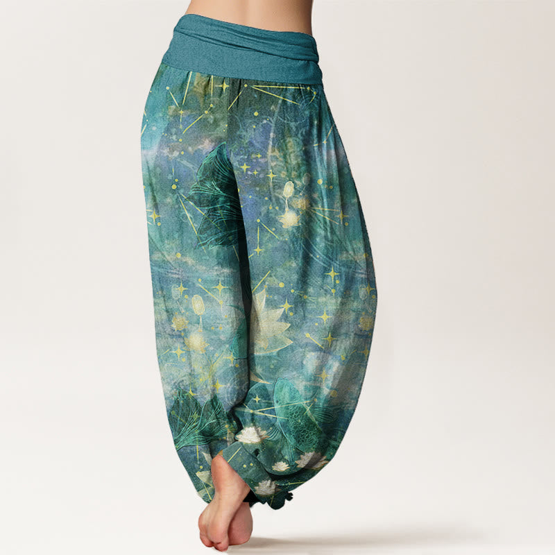 Pantalones Buddha Stones de algodón puro con estampado de peces koi, loto, luna y estrellas para mujer, con cintura elástica - image 9