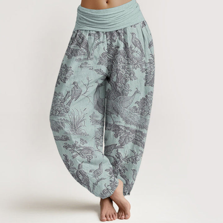 Pantalones Buddha Stones de algodón puro con diseño de pájaros, ramas y árboles para mujer, con cintura elástica - Azul claro - US22，UK/AU26，EU54 (6XL) - image 5