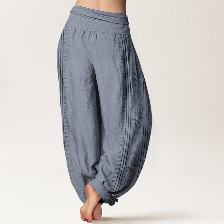 Pantalones Buddha Stones de algodón puro con diseño de rueda del Dharma y loto OM para mujer, con cintura elástica