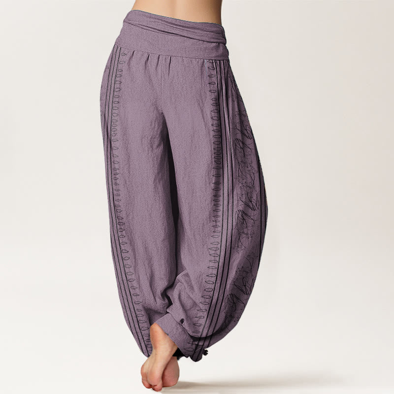 Pantalones Buddha Stones de algodón puro con diseño de rueda del Dharma y loto OM para mujer, con cintura elástica