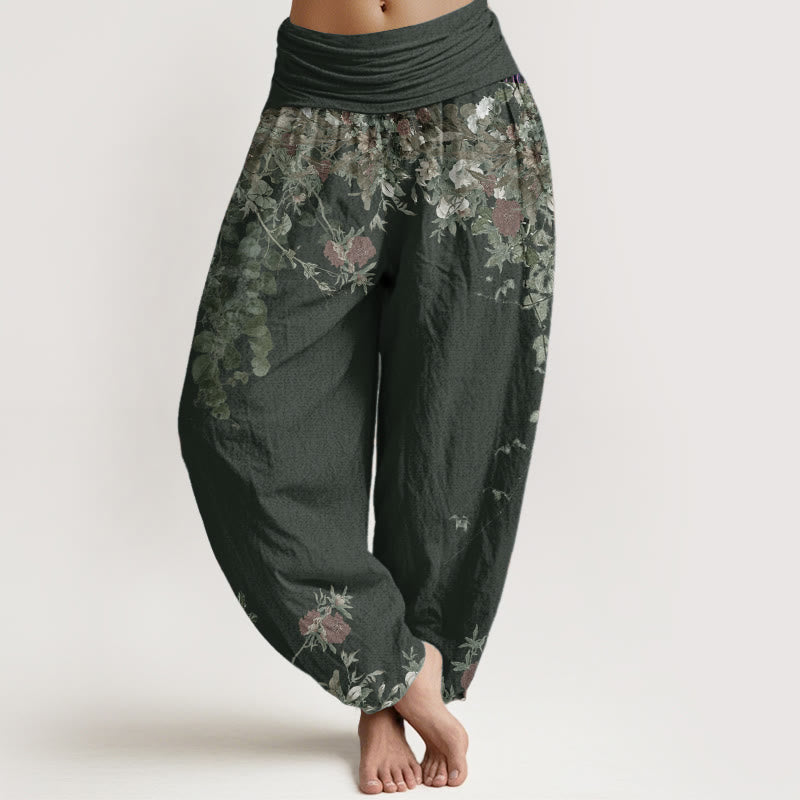 Pantalones Buddha Stones de algodón puro con diseño de peonías rojas y cintura elástica para mujer - Azul cadete - US22，UK/AU26，EU54 (6XL) - image 6