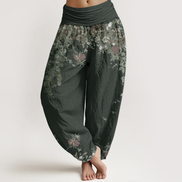 Pantalones Buddha Stones de algodón puro con diseño de peonías rojas y cintura elástica para mujer - Azul cadete - US22，UK/AU26，EU54 (6XL) - image 6