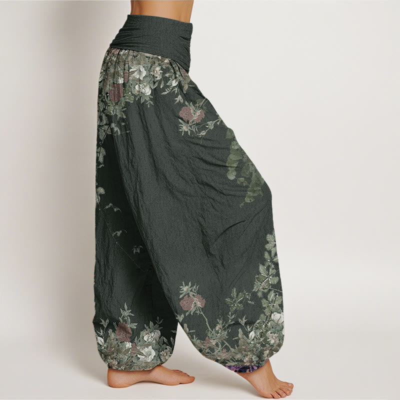 Pantalones Buddha Stones de algodón puro con diseño de peonías rojas y cintura elástica para mujer - image 8