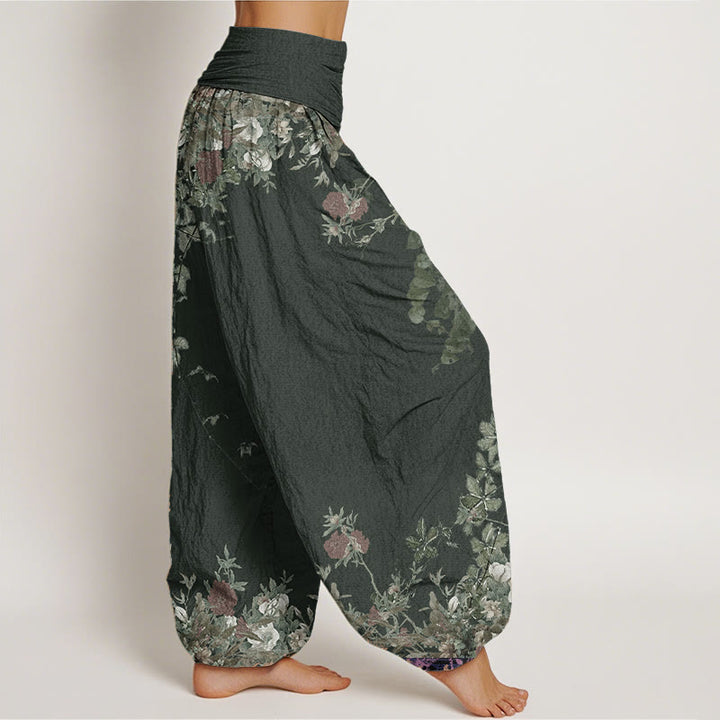 Pantalones Buddha Stones de algodón puro con diseño de peonías rojas y cintura elástica para mujer - image 8