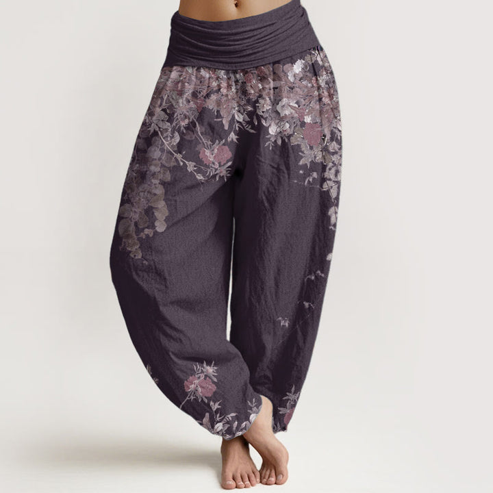 Pantalones Buddha Stones de algodón puro con diseño de peonías rojas y cintura elástica para mujer - Magenta oscuro - US22，UK/AU26，EU54 (6XL) - image 9