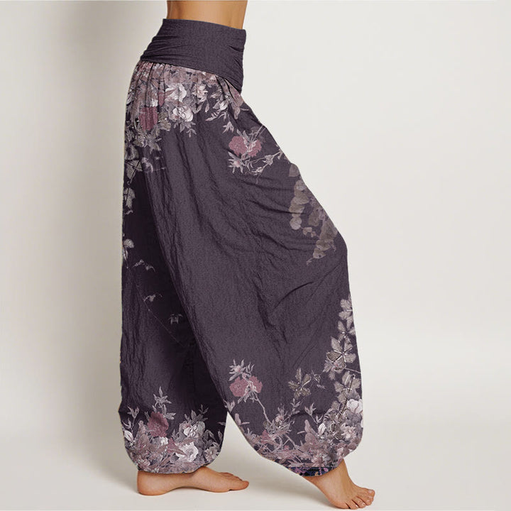 Pantalones Buddha Stones de algodón puro con diseño de peonías rojas y cintura elástica para mujer - image 11