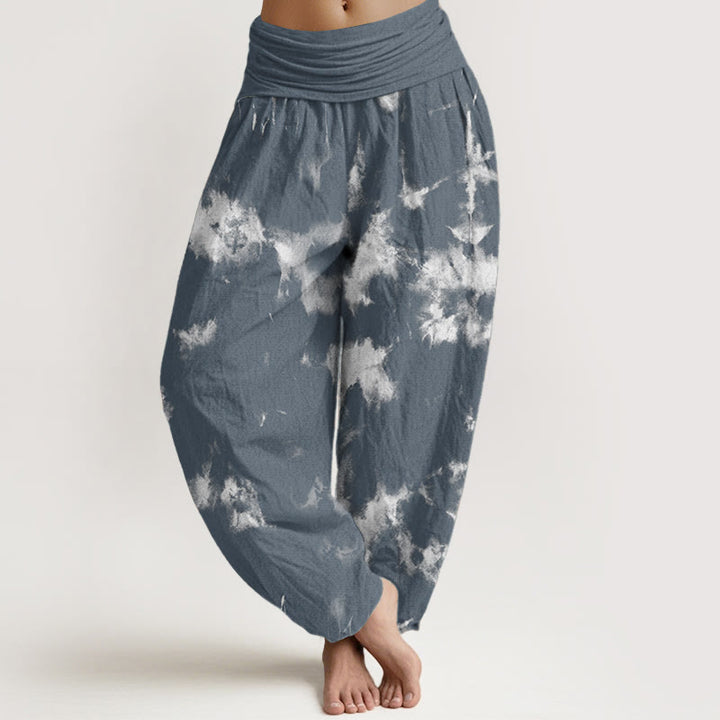 Pantalones Buddha Stones de algodón puro con estampado tie-dye de líneas blancas y lunares para mujer, con cintura elástica - Cadete Azul - US22，UK/AU26，EU54 (6XL) - image 6