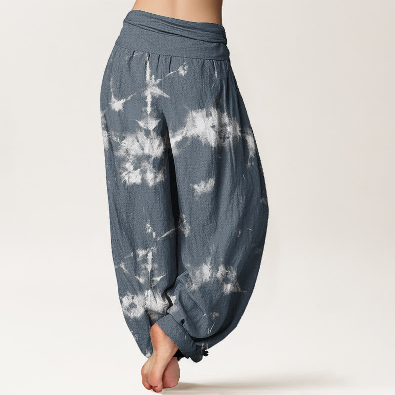 Pantalones Buddha Stones de algodón puro con estampado tie-dye de líneas blancas y lunares para mujer, con cintura elástica - image 8