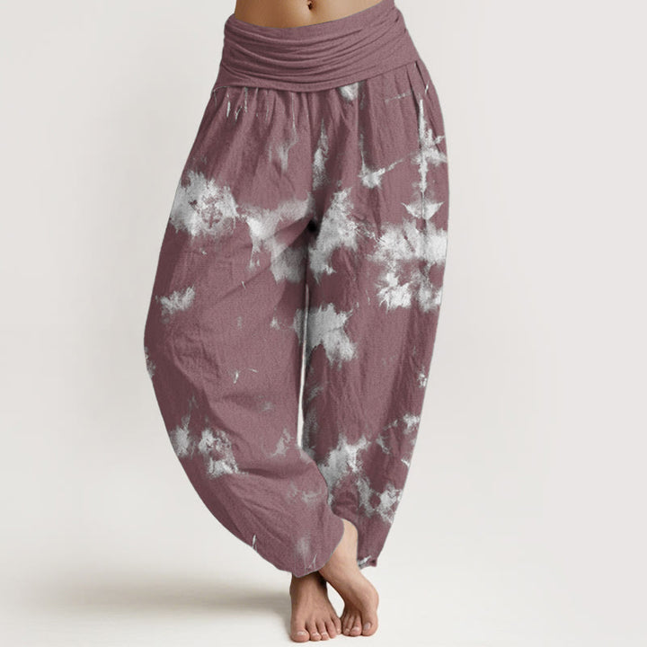 Pantalones Buddha Stones de algodón puro con estampado tie-dye de líneas blancas y lunares para mujer, con cintura elástica - Violeta pálido rojo - US22，UK/AU26，EU54 (6XL) - image 9