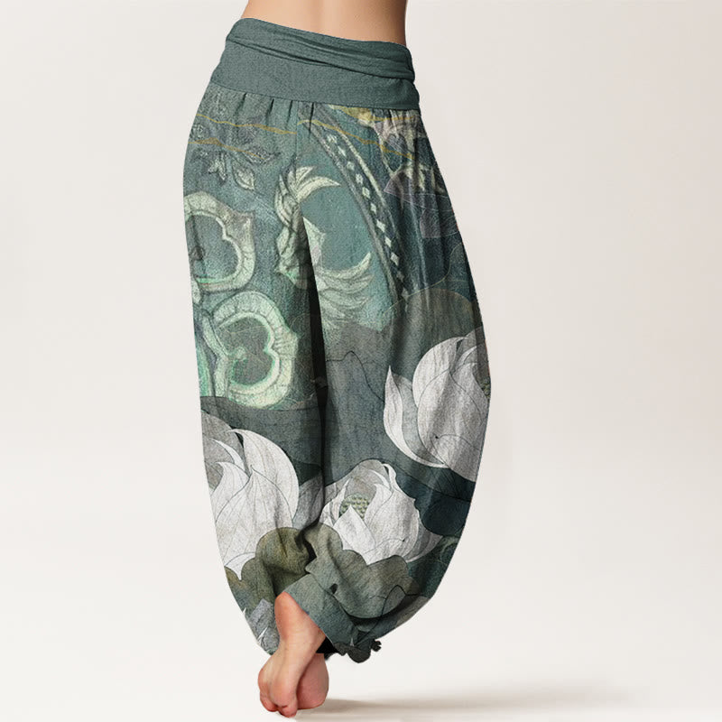 Pantalones harén informales de algodón puro con estampado de Buddha Stones para mujer, con cintura elástica - image 1