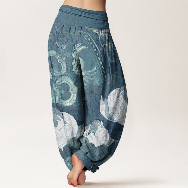Pantalones harén informales de algodón puro con estampado de Buddha Stones para mujer, con cintura elástica