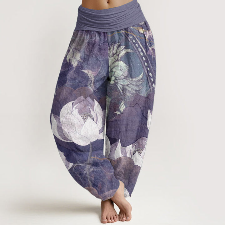 Pantalones harén informales de algodón puro con estampado de Buddha Stones para mujer, con cintura elástica